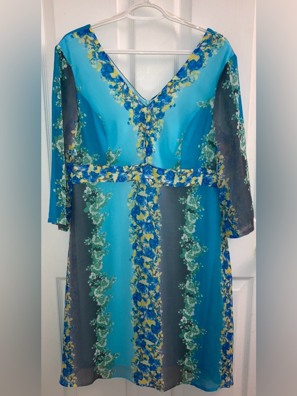 NWT Aditi blue, green floral chiffon cocktail, summer dress from Sri Lanka
